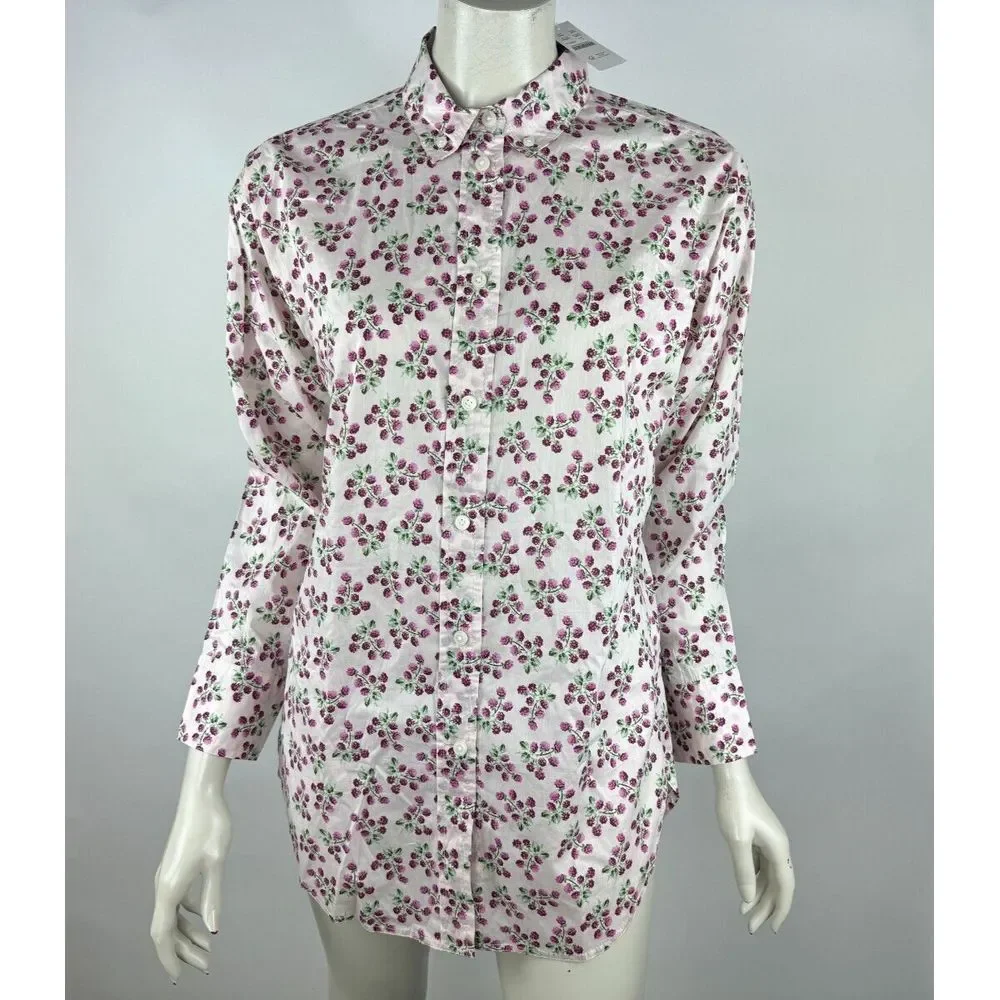 J Crew Relaxed-fit Cotton Poplin Shirt Women 2 NWT Collared‎ Long Sleeve Berry